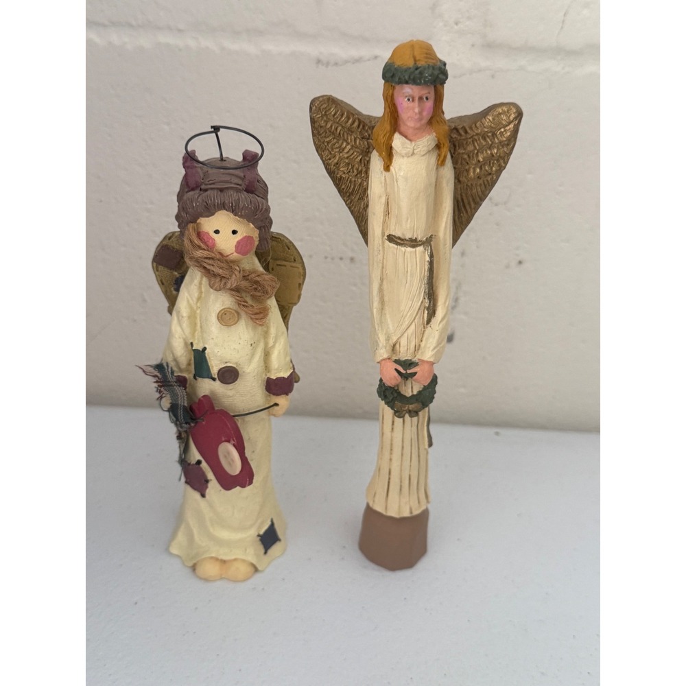 Vintage Style Resin Angel Figurines Set of 2 Patchwork and Primitive Decor